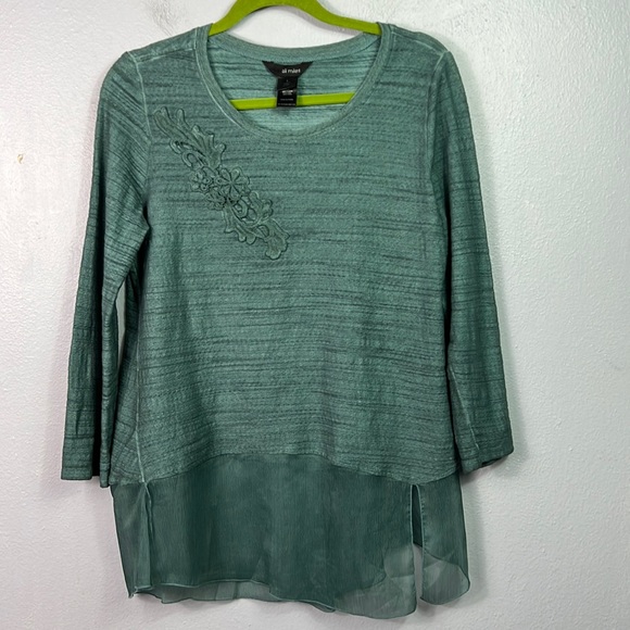 Ali Miles Tops - Ali Miles Heather Green 3/4 Sleeve Chiffon Hem Tunic Small